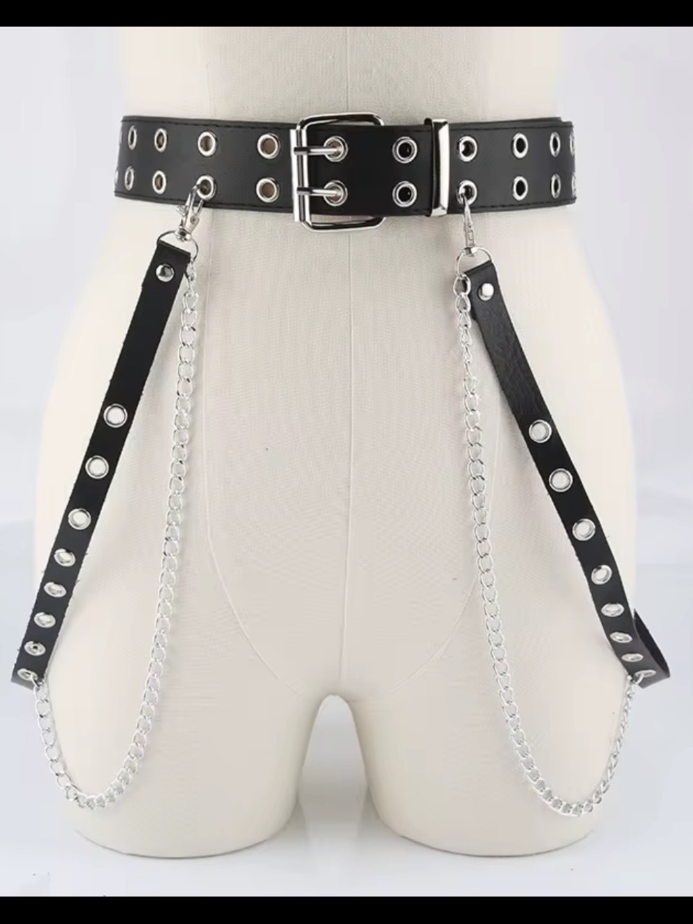 Black & Silver Studded Chain Waist Belt New